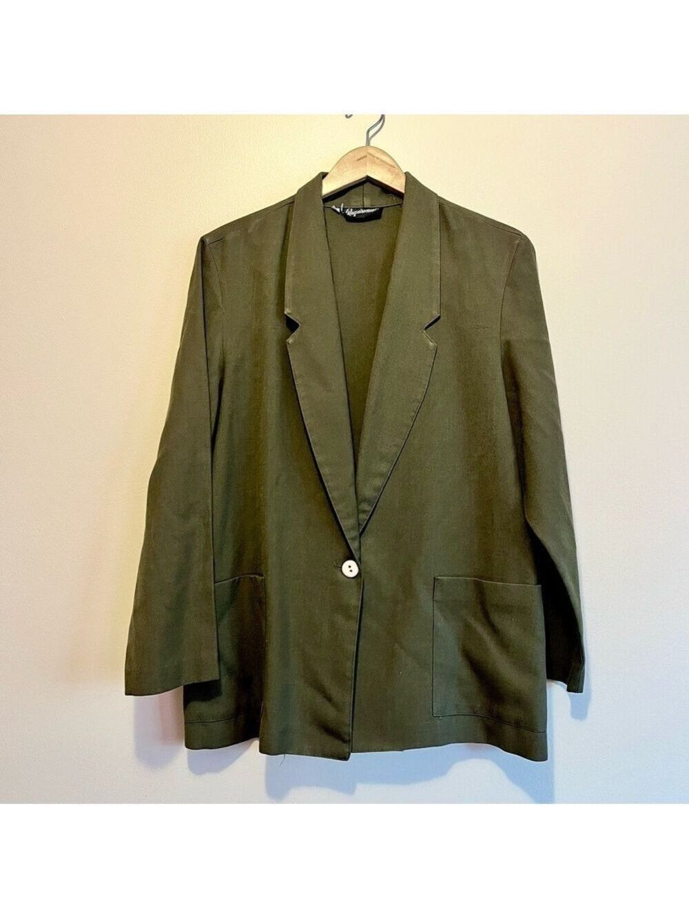 Requirements Vintage Olive Jacket Blazer 1990s 90s Minimalist Classic Linen